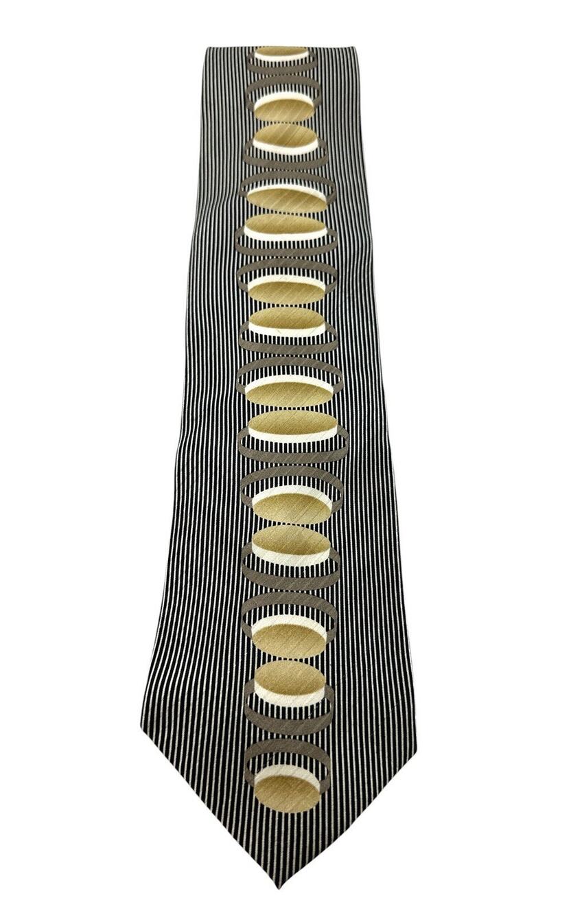 Signori dei Signori Silk Tie Black White Stripe Oval Geometric Handmade